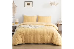 WARMDERN Yellow Boho Duvet Cover Set King Size, Striped Textured Duvet Cover Tufted Bedding Set, 3 Pcs Ultra Soft Washed Microfiber Duvet Cover with Zipper Closure (King, Yellow)