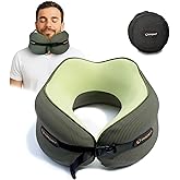 Cesperi® Travel Neck Pillow for Airplanes, Ergonomic Design, Airplane Neck Pillow with Memory Foam, Travel Essentials for Flights, Car Rides, and Home Rest, Large (Avocado Green)