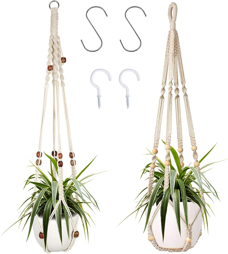Augshy Macrame Plant Hanger 2 Pack 35" White Indoor Decorative Holder