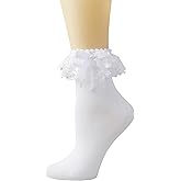 DONBIQI Lace Ruffle Socks for Women, Frilly Ankle Socks with Bow