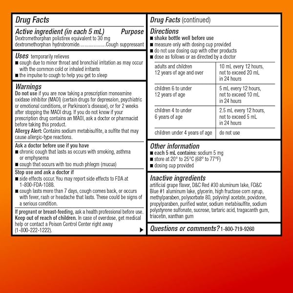 AMAZON BASIC CARE 12 HOUR COUGH DM SYRUP, EXTENDED-RELEASE DEXTROMETHORPHAN, GRAPE FLAVOR LIQUID MEDICINE, 5 FL OZ (PACK OF 1)