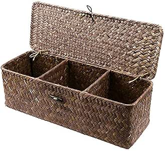 Mimbre Cestas de Almacenaje Escritorio Organizador Caja 3 Cuadrícula