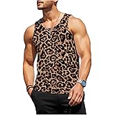 BEAUDRM Men's Leopard Tank Tops Y2k Cheetah Crew Neck Sleeveless Cheetah Streetwear Summer Tops Shirts