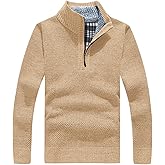 Les umes Mens Half Zip Jumper Plaid Fleece Lined Turtleneck Knit Sweater Long Sleeve Warm Stand Collar Pullover