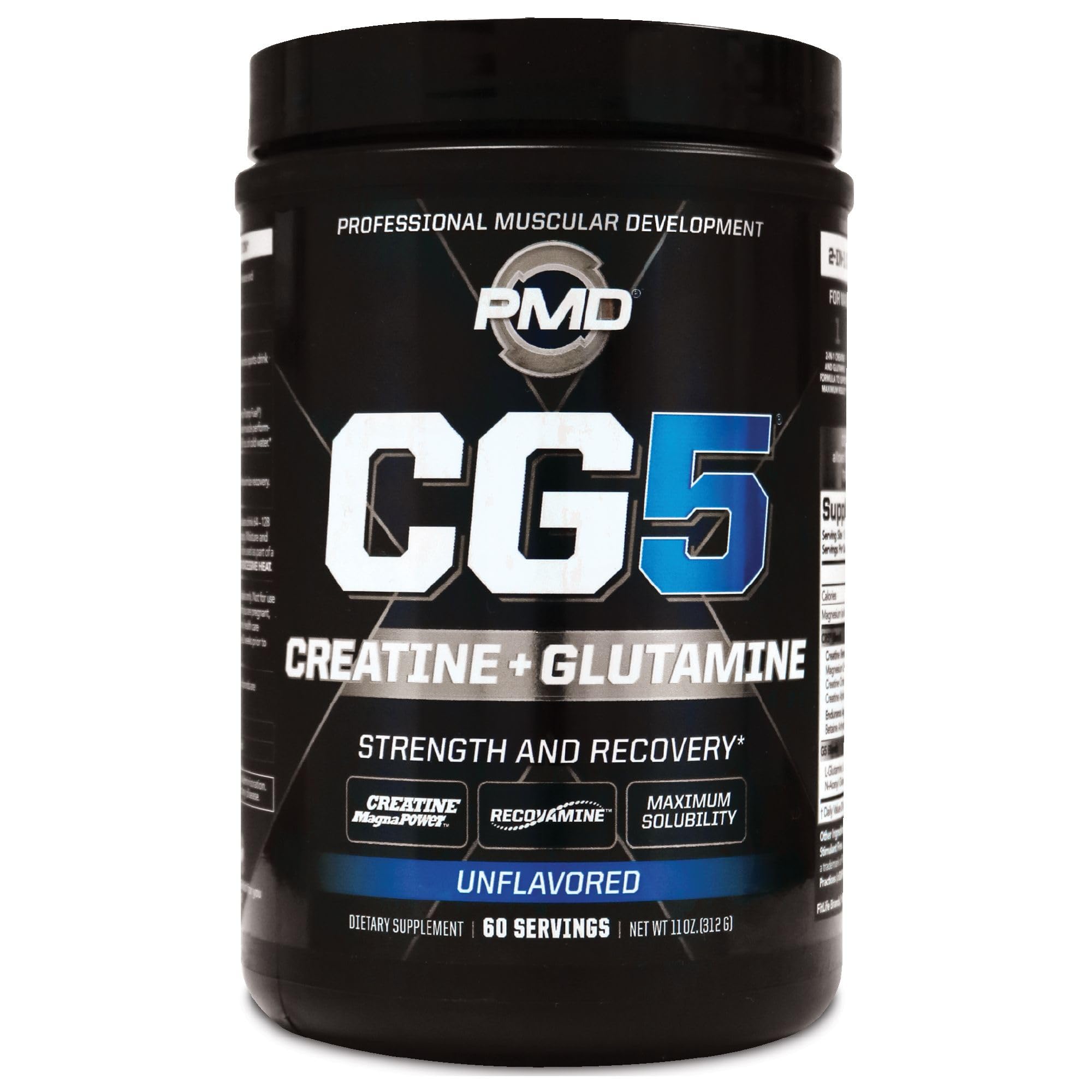 PMD Sports CG5 Premium Creatine & L Glutamine Powder, Power Recovery, Build Lean Muscle, Increase Workout Performance, Maximum Strength Pre Workout & Post Workout, Unflavored, 60 Servings