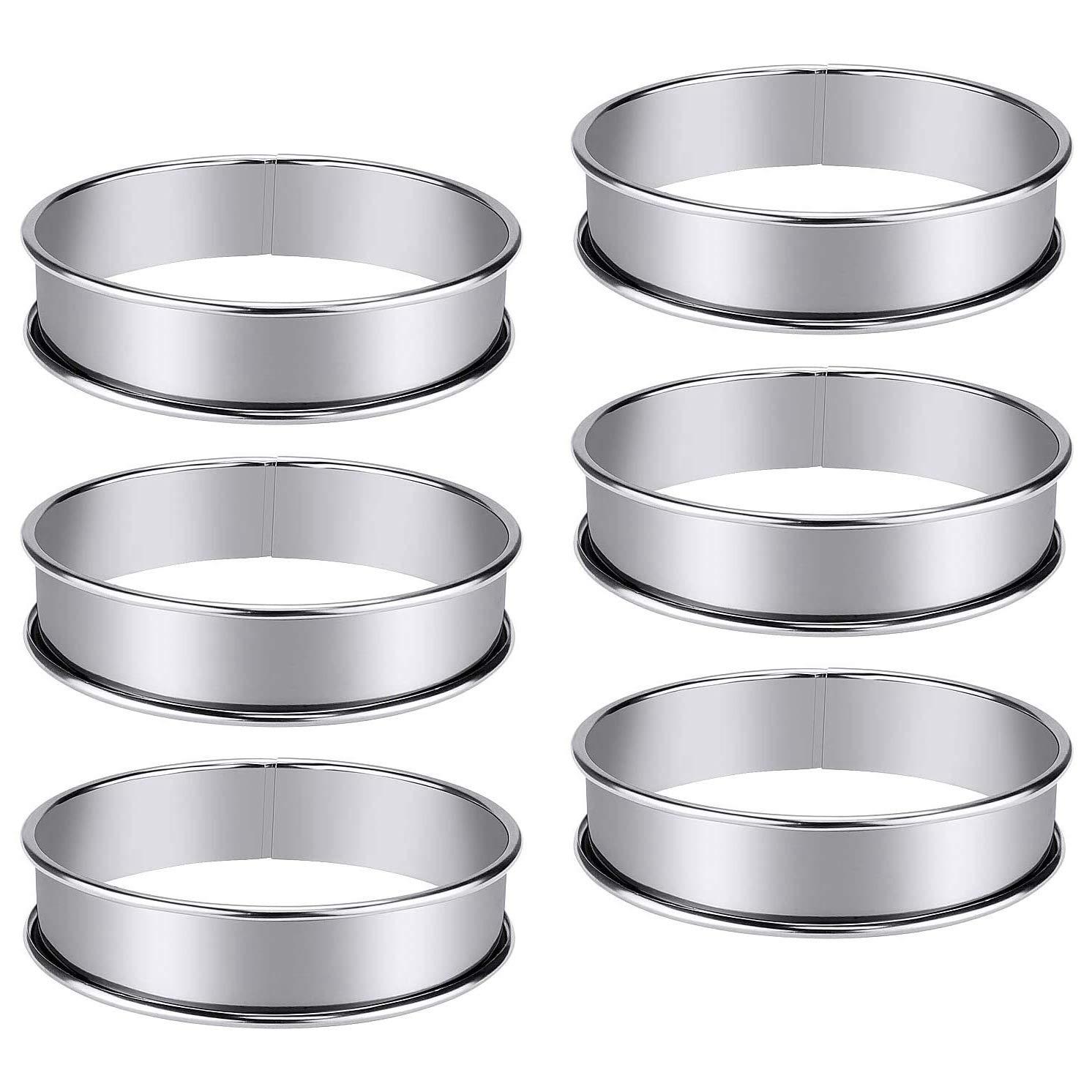 Fhdpeebu 6 Pcs Stainless Steel Cake Circle Muffin Tart Rings Metal Mold Double Rolled Crumpet Bakeware Homemade Circular Pastry Kitchen Baking Tool, 10.5cm Diameter