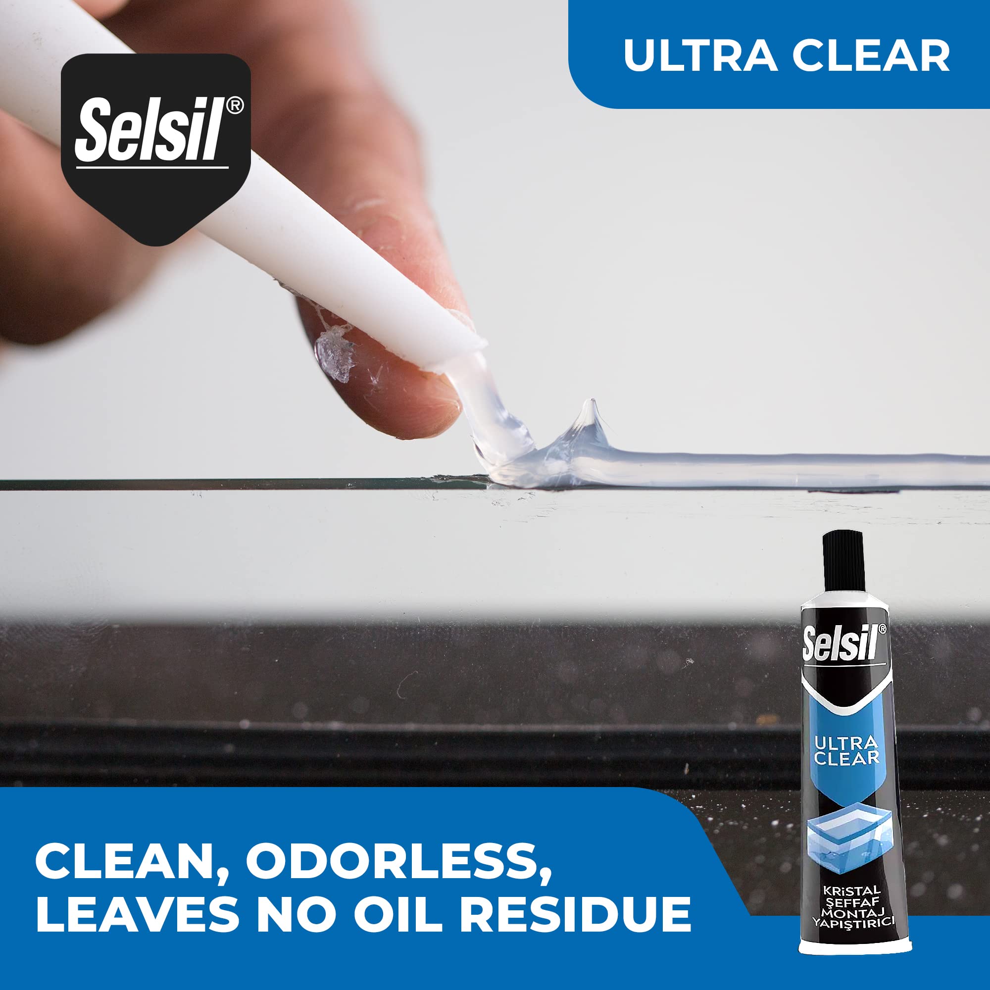 SELSIL Ultra Crystal Clear Mounting Adhesive & Sealant - Indoor & Outdoor Adhesive Tough & Flexible Construction Adhesive, 100% Transparent Bonding and Sealing Waterproof Adhesive (1.7 fl oz/50 mL)