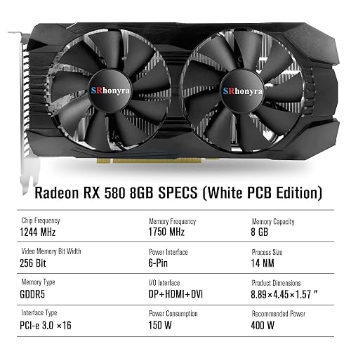 RX 580 8GB GDDR5 Graphics Card for Gaming PC Video Card 2048SP 256