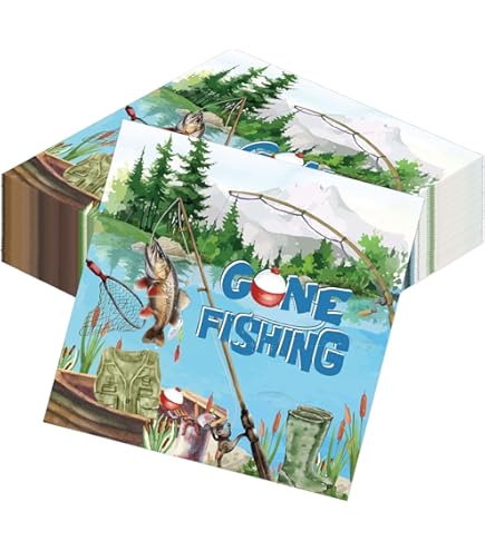 48Pcs Fishing Theme Party Napkins - 6.5x6.5 Inch 2-Ply Paper Napkins For Fishing Birthday Decor