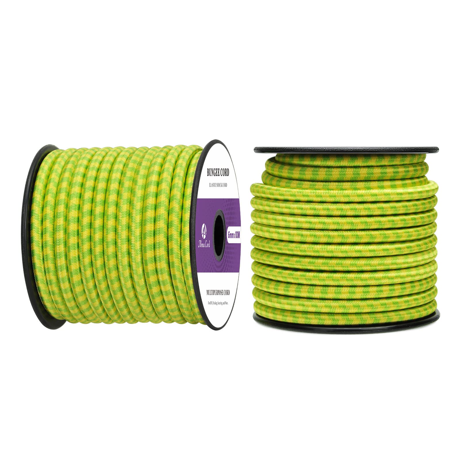 Abma Cord Bungee Cord 6mm 10M Elastic Shock Cord 100% Stretch Elastic Bungee Rope for Tarpaulin, Trailer, Backpack, Tent Pole, Kayak - Neon Green&Yellow