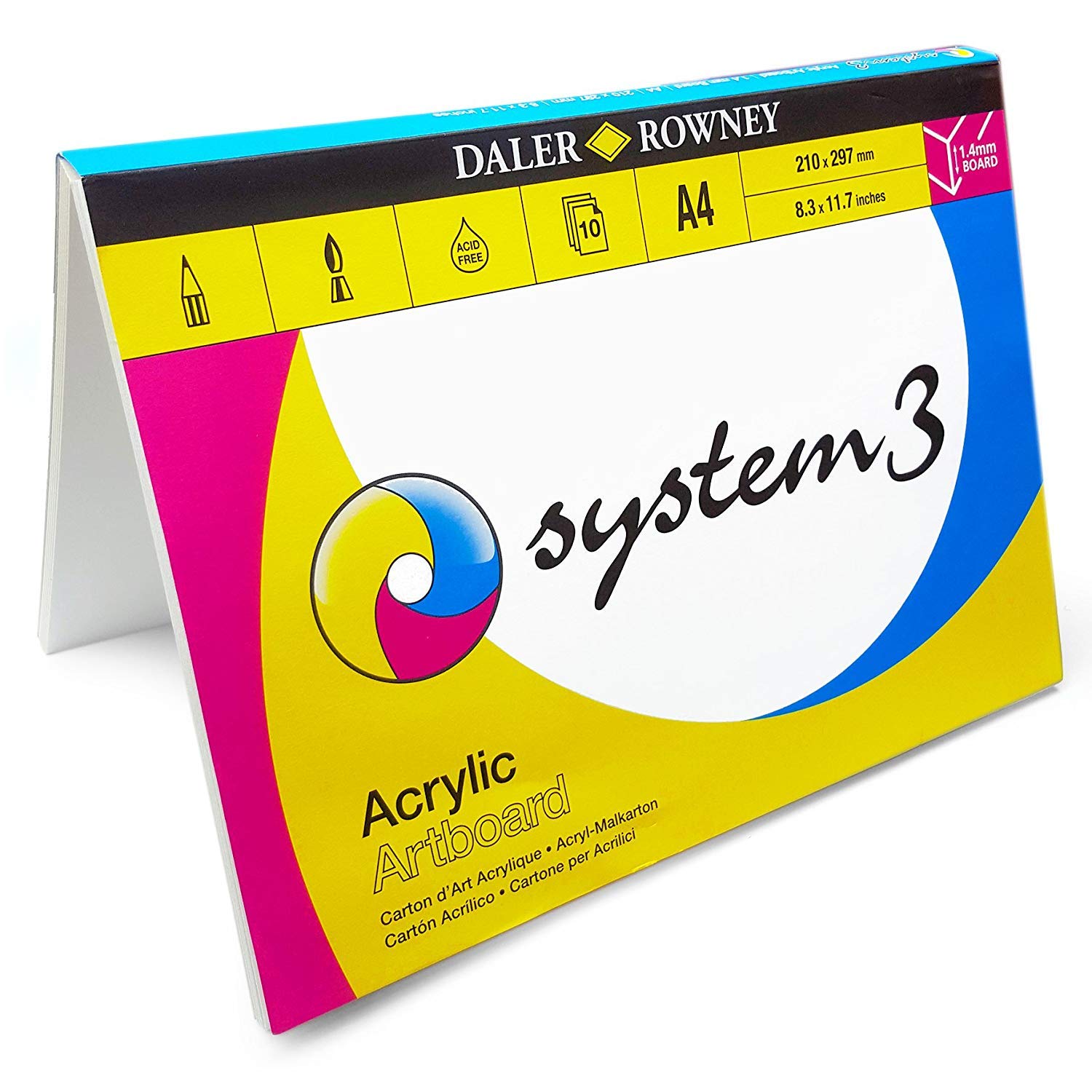 Daler Rowney System 3 Acrylic Painting Art Board Canvas - A4 - Acid Free 10 Sheets - Made in UK