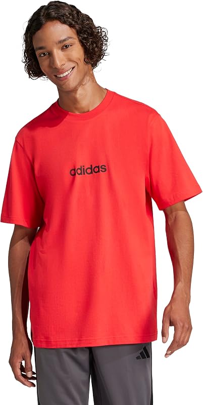 Herren Essentials Linear Single Jersey Shirt, Pure Ruby/Black, L