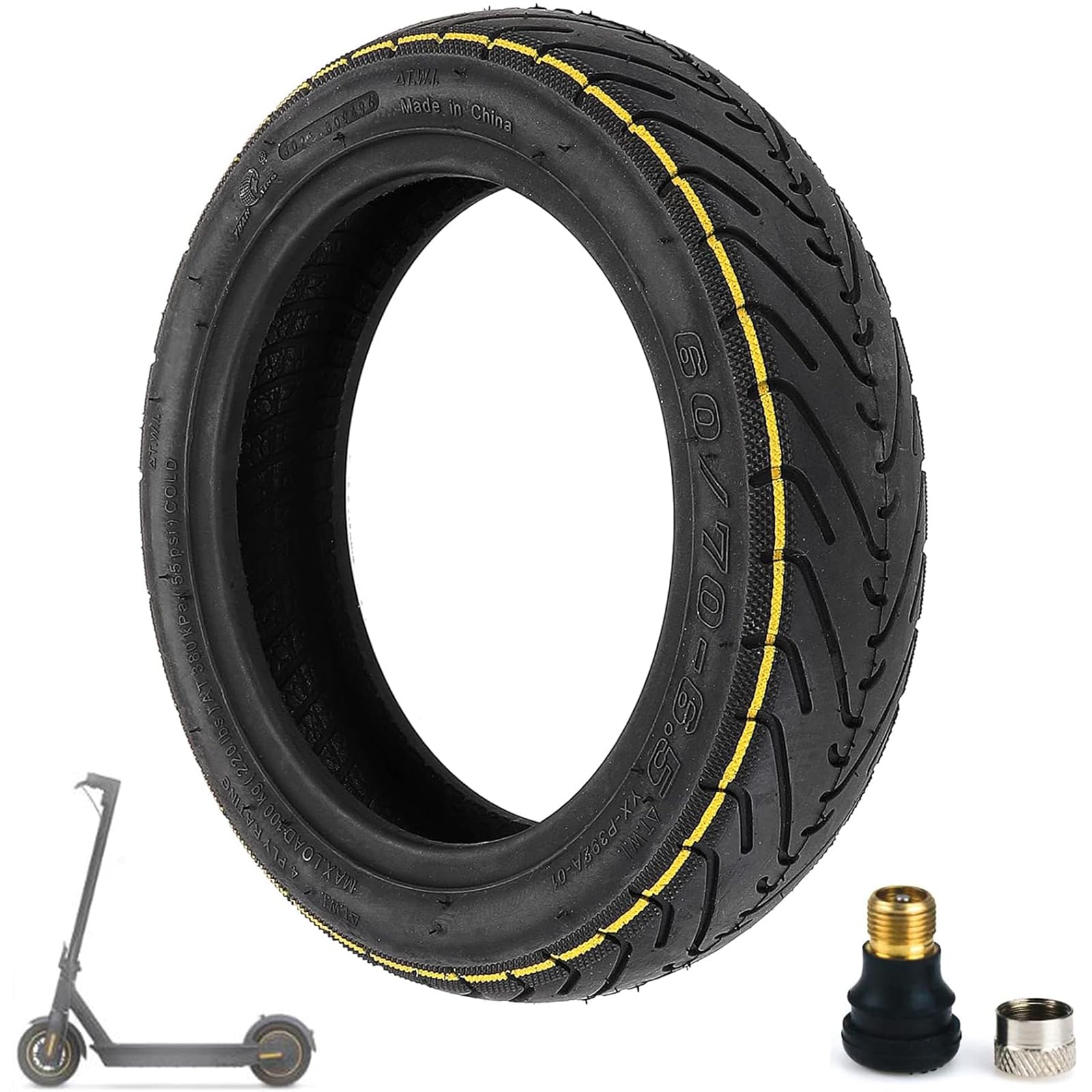 HYGJ Yellow Striped 60/70-6.5 Radial Tubeless Tyre Replacement Wheels for Segway Ninebot Max G30/Max G30D/Max G30 LP/G30E Electric Scooter Thick Wear-resistant Non-slip Tyres 10 Inch (1 Piece)