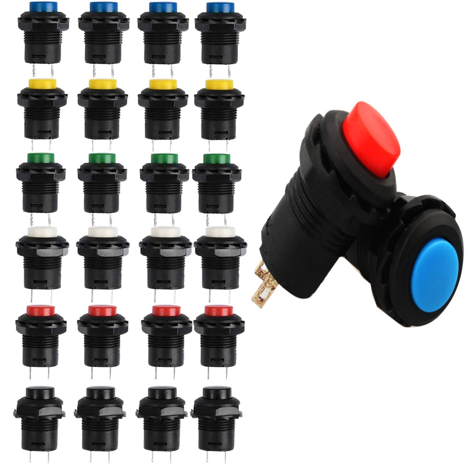 RUNCCI-YUN Self-Locking Latching Push Button Switch, Latching Push Button Switch 12mm ON/Off DIY Kit for Arduino, AC 250V/1.5A 125V/3A (Pack of 24)