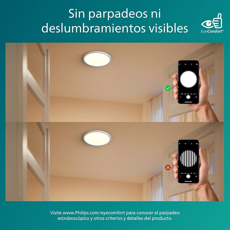 SuperSlim Plafón LED de techo con SceneSwitch (15 W), 3 niveles de brillo, Luz blanca cálida, EyeComfort, blanco, 25 cm