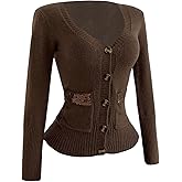 MakeMeChic Women's Sweater Cardigan Button Up Sequin Long Sleeve V Neck Fitted Knit Tops