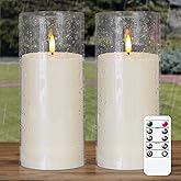 Zevanor 4" x 9" Large Flameless Pillar Waterproof LED Acrylic Candles with Remote Control, Flickering 3D Wick Timer Function Battery Operated Ivory Plastic Set of 2 Outdoor Warm Light