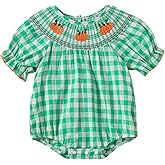Socutebabe My First Halloween Baby Girl Outfit Newborn Toddler Pumpkin Bubble Romper Pumpkin Patch Outfits Cute Clothes (Pumpkin Plaid Green, 12-18 Months)