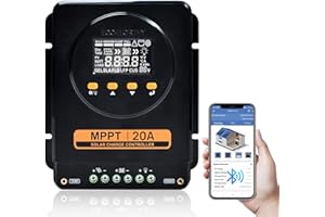 ECO-WORTHY MPPT Solar Charge Controller 12V/24V 20A,Bluetooth & APP Monitoring,Max 100V PV Input, Solar Panel Regulator for Gel,SLA,FLD,LFP Battery in Solar System,RV