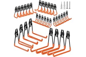GUDEMAY Steel Garage Storage Hooks - 32 Pack Anti-Slip Coating, Heavy Duty Wall Mount Wall Hooks for Hanging Bike, Ladder, Garden Tools, Power Tools, Bulk Items Ropes, Utility Garage Organization Housolution