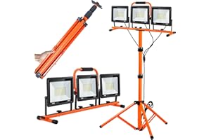 HOHOMETIC 21000 Lumen Work Lights with Stand, 3 Adjustable Head LED Work Light, with Adjustable and Foldable Tripod Stand, Waterproof Lamp with Individual Switch with 6500 Kelvin Color Temperature
