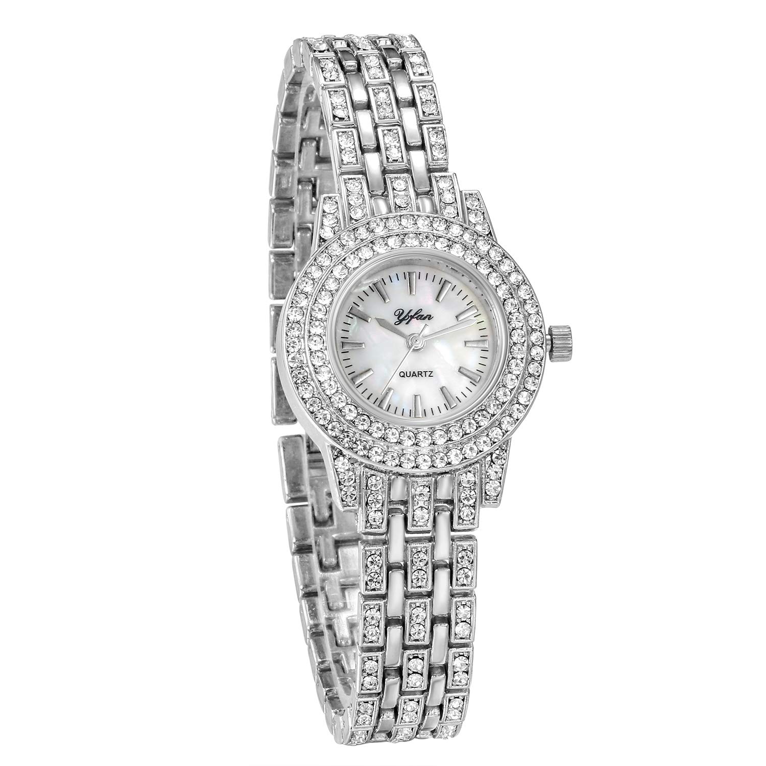 JewelryWe Women Watches Silver Tone Alloy Rhinestone Quartz Watch Stylish Bling Dress Watch Wristwatches