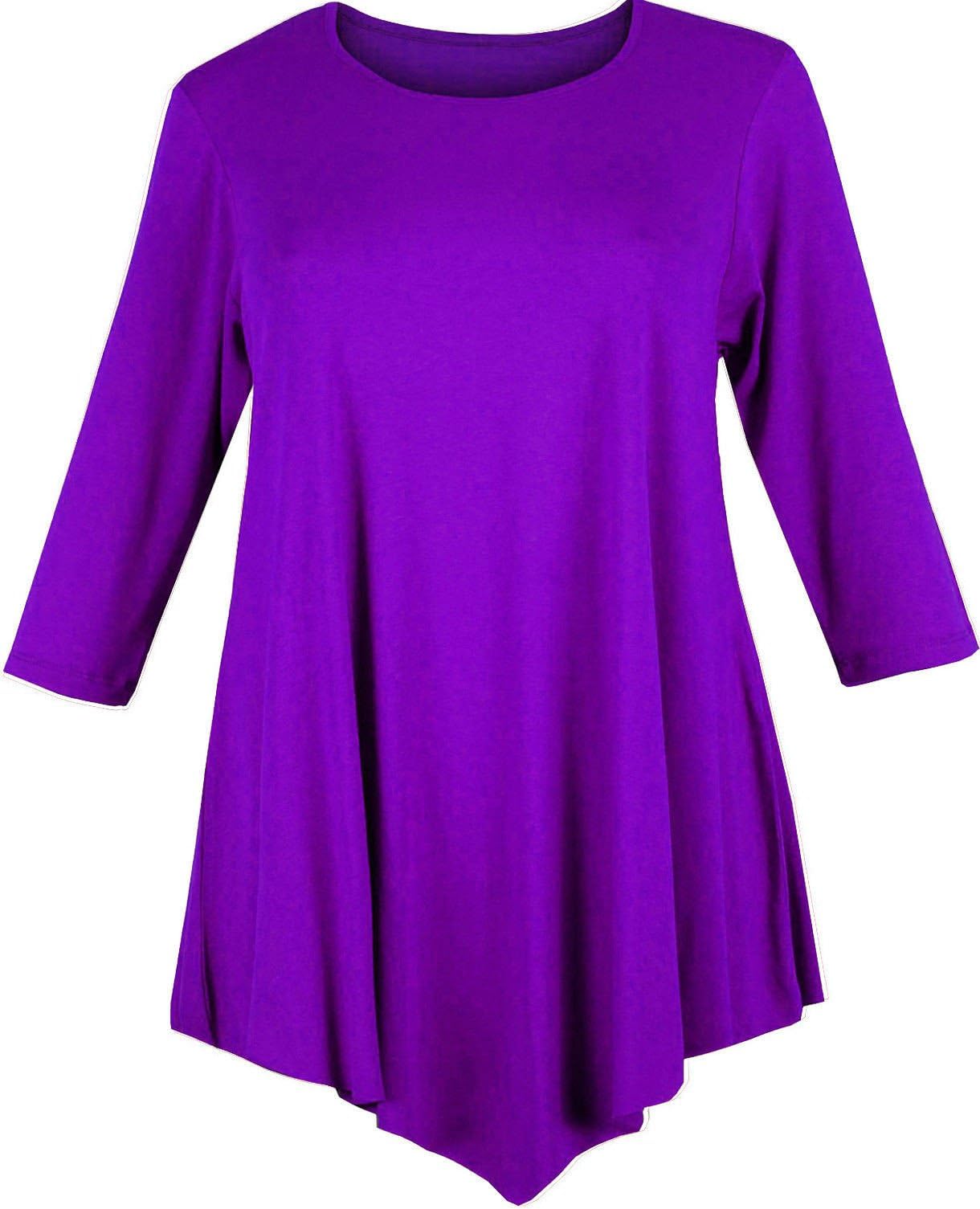Womens Loose V-Cut Tunic TOP Swing Dress Plus Size 24 26 Ladies Baggy 3/4 Sleeves Round Neck