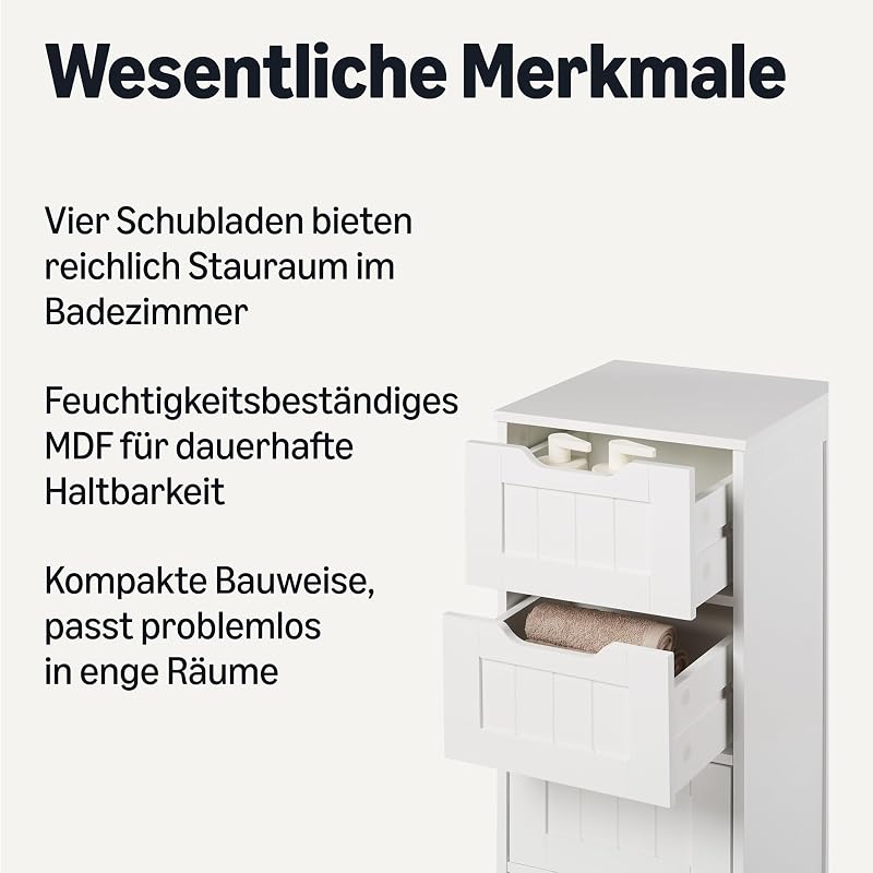 Badezimmerschrank mit 4 Schubladen, MDF Waschbeckenunterschrank, Weiß, 30 x 30 x 82 cm — Foto 3 von 5