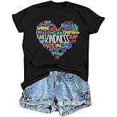 MOUSYA Womens Kindness Graphic T-Shirt: Cute Be Kind Graphic Tees Inspirational Letter Shirt Teacher Casual Tops
