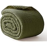Kozyhvn 100% Cotton Muslin Blanket King 108" x 90", Breathable and Lightweight Cotton Throw Blanket for Bed, Soft Cooling Summer Gauze Blanket for Adults All Season, Olive Green