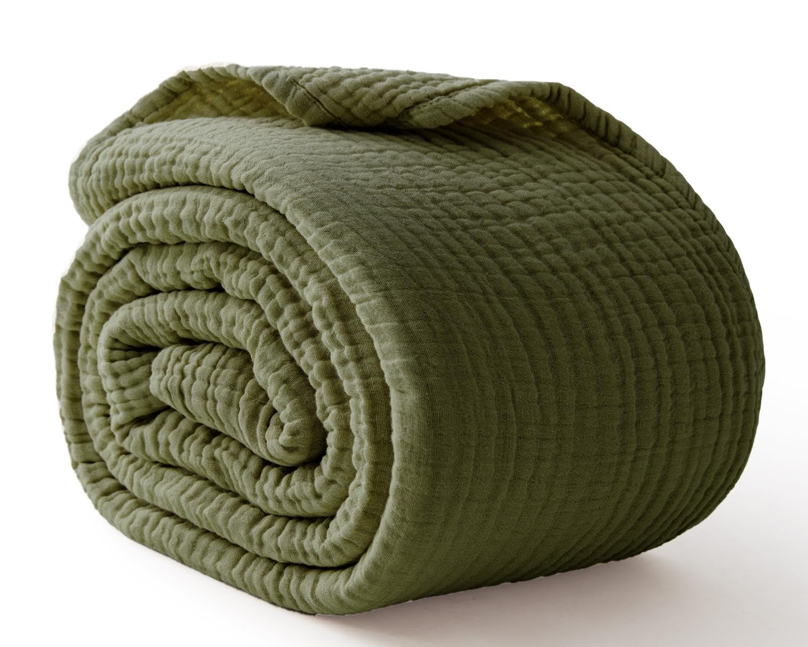 Photo 1 of 100% Cotton Muslin Blanket Large 50" x 70", Breathable and Lightweight Cotton Throw Blankets for Bed and Couch, Soft Cooling Summer Gauze Blanket for Adults All Season, Olive Green