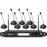Pyle 8 Channel UHF Wireless Conference Microphone System with 8 Gooseneck Mics, 300 Ft Range, Selectable Frequencies &amp; Rack Mount Receiver for Meetings, Presentations &amp; Events