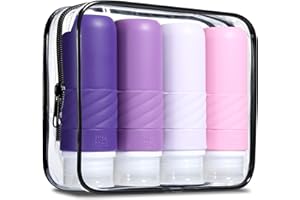 Gemice Travel Bottles for Toiletries, Tsa Approved 3oz Portable Travel Bottles, BPA Free Leak Proof Squeezable Travel Size Containers, Travel Accessories for Shampoo Conditioner Lotion (4 Pack)