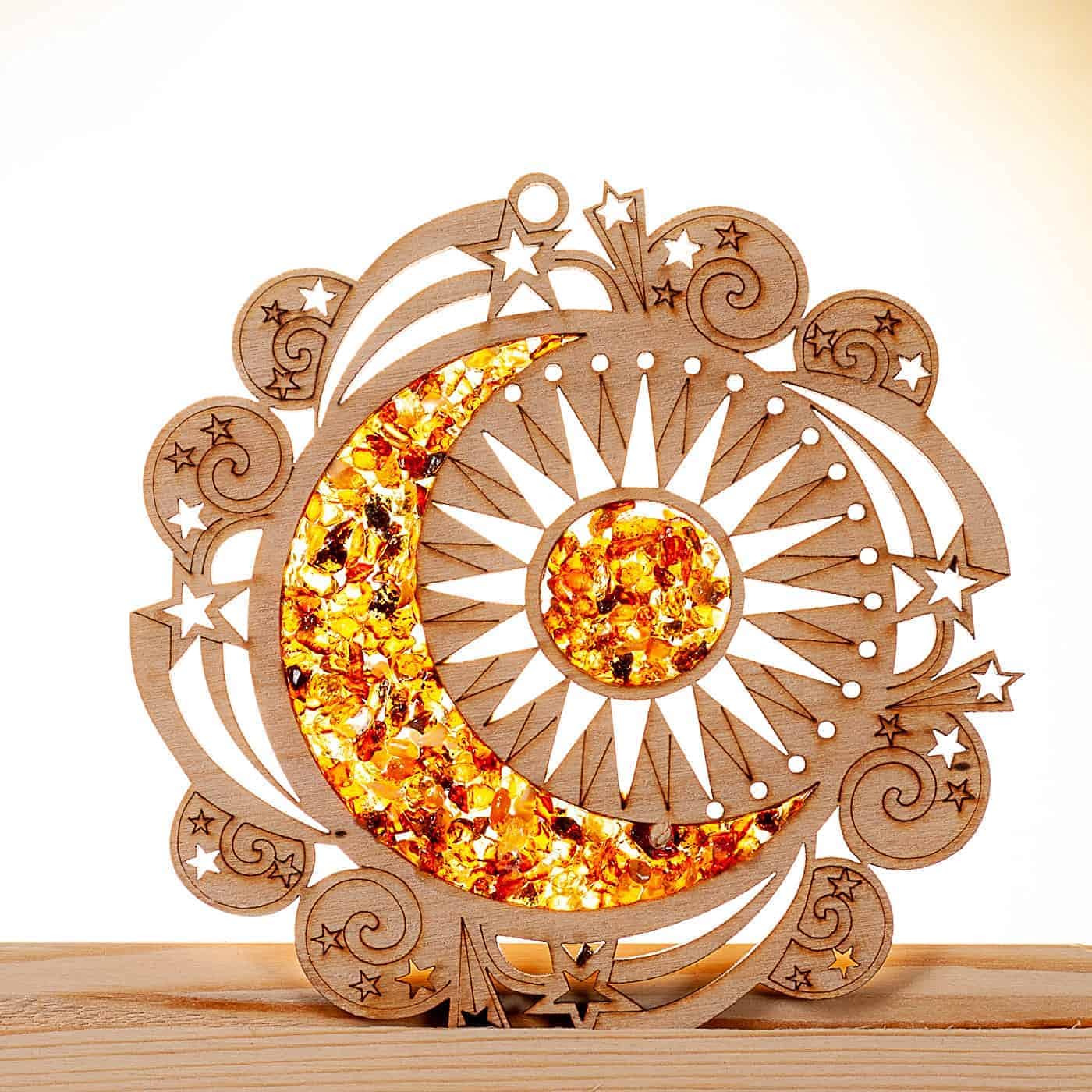 Raduly Suncatcher Amber in Birch Wood Moon and Stars Window Decoration Diameter 10 — image 1