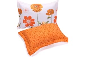EVENHUG Quilted Pillow Shams Set of 2 Orange Sunflower Pillow Covers Floral Pillowcases Matching Bedding Decoration (20" X 26")