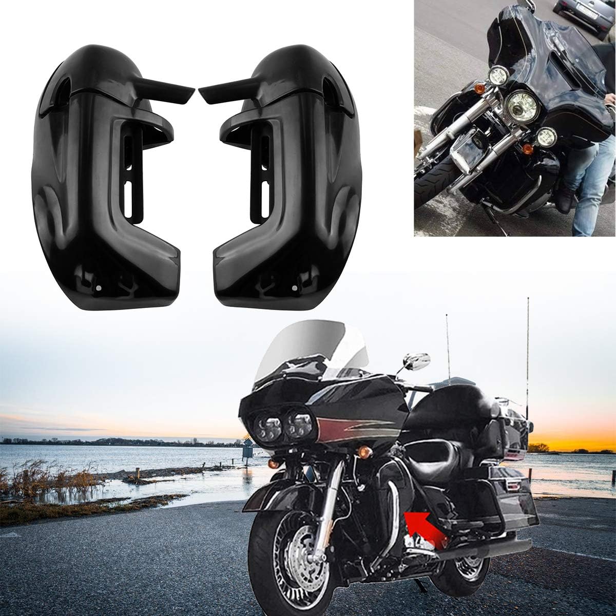 Samger Samger Lower Vented Leg Fairings Glove Box ABS Plastic for Harley Touring FLHR FLHT 1983-2012 (Black Unpainted)