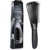 BESTOOL Detangling Brush, Detangler Brush for Natural Black/ Curly Hair Afro 3/4abc Texture, Faster n Easier Detangle Wet or Dry Hair with No Pain (Black)