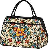 Watercolor Flowers Tribal Print Gym Bag for Women Men Travel Sports Duffel Bag with Trolley Sleeve Waterproof Sports Gym Bag Weekender Overnight Bag Carry On Tote Bag for Travel Gym Sport