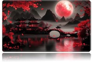 BVDIKMI Playmat for MTG, Card Game Mat Non-Slip Rubber Base and Stitched, 24 x 14 inch TCG Play Mat for MTG and Other Card Games (NO Zones), Red Moon