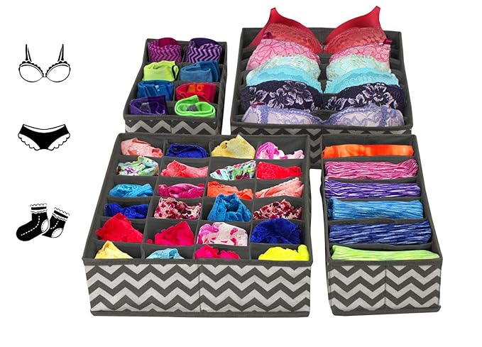 House of Quirk Set of 4 Foldable Storage Box Drawer Divider Organizer Closet Storage for
