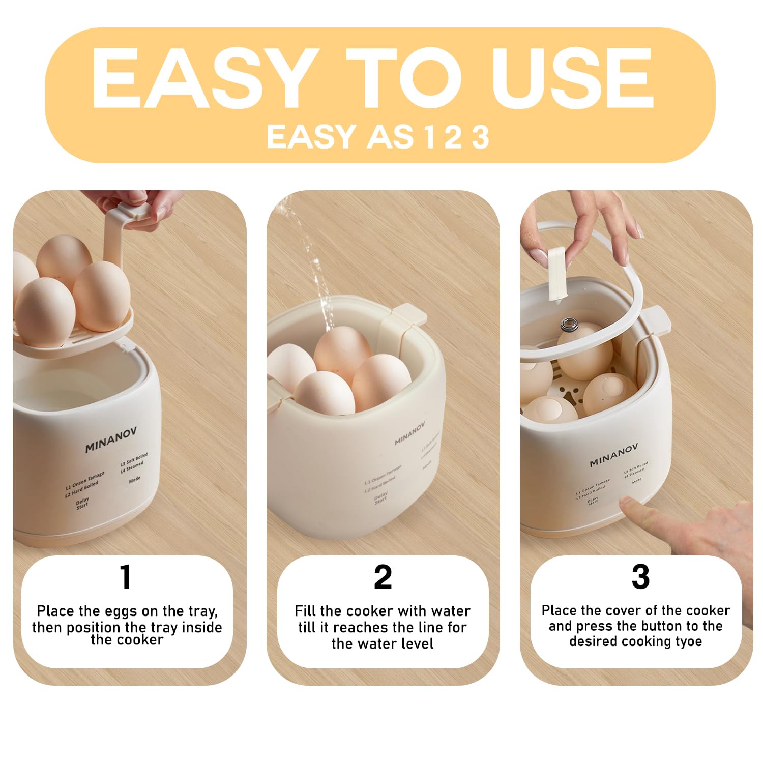 Egg Maker - Electric Egg Cooker with Auto Shut Off and Alarm- Egg Maker Machine for Hard Boiled, Soft Boiled, Steamed Eggs, Onsen Tamago - Smart Egg Cooker for Home,Kitchen, RV,Camping