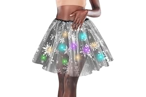 DOMKIER Women's LED Tutu Skirt Light Up Tutus Sparkle Skirts Layered Tulle Ballet Dance Skirt for Halloween Party Carnival Costume