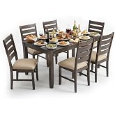 Signature Design by Ashley Rokane 7-Piece Dining Table Set for 6, Brown | Rustic rough-sawn wood veneer table, 6 easy-clean cushioned polyester chairs, Ideal for casual family dining