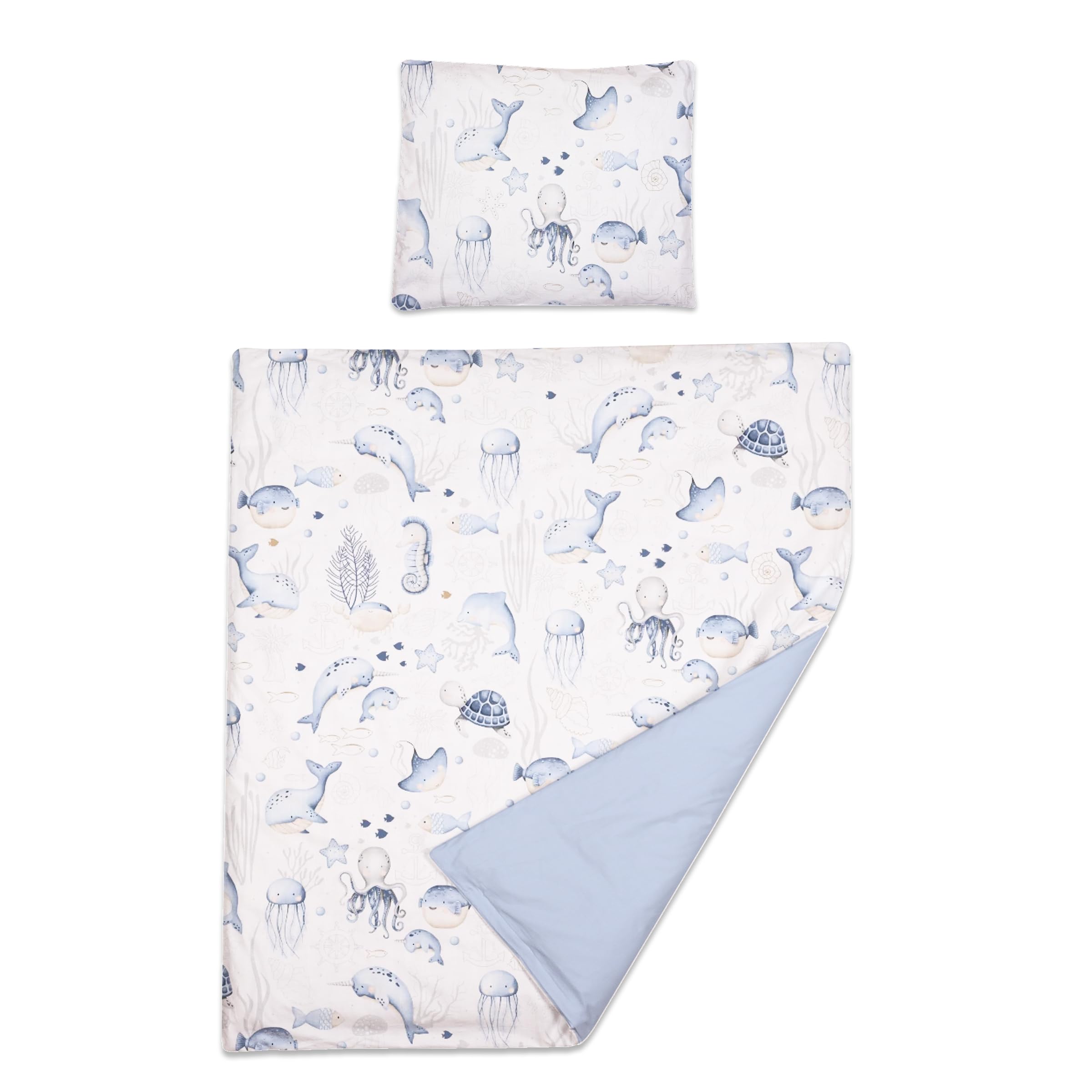 Baby Comfort 2 Piece Baby Kids Bedding Set 80x70 cm Duvet Cover & Pillowcase 12M+ (Ocean Blue)