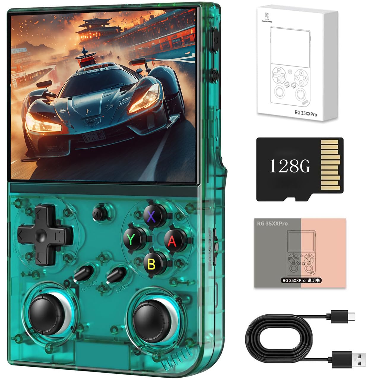 RG35XX Pro Retro Handheld Game Console, 3.5" IPS Screen Portable Video Game Console ,Built in 64G+128G Card & 8000 Games, Linux System Support WiFi Bluetooth (Transparent Teal,128g) — image 1