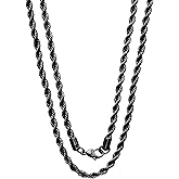 Savlano 2mm-5mm Stainless Steel Black Color Rope Twist Necklace Chain For Men & Women Comes in 16-30 inches With a Gift Box