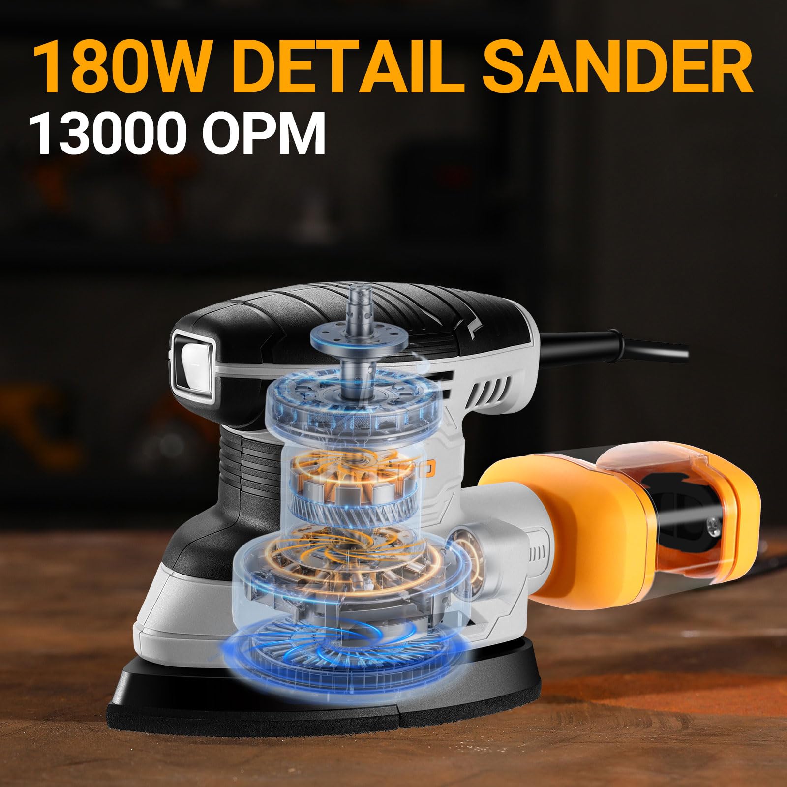 Schleifmaschine mit Absaugung für Holz Deltaschleifer: DEKOPRO Dreieckschleifer 13000 RPM 180W mit 15 Schleifpapier – Ideal für Schleifen,Polieren,Entfernen,Holzwerkstatt DIY 2