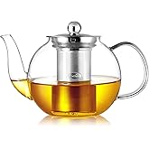 CNGLASS 900ml Glass Teapot with Removable Infuser,Clear Tea Kettle Stovetop Safe,Blooming and Loose Leaf Tea Maker