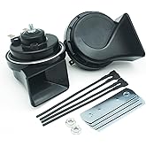 NEOGET 12V Loud Car Horn, Waterproof Dual-Tone Kit, Black | Universal 12V car horn replacement delivers 128dB high/low tones for cars, trucks and motorcycles; sealed ABS housings.
