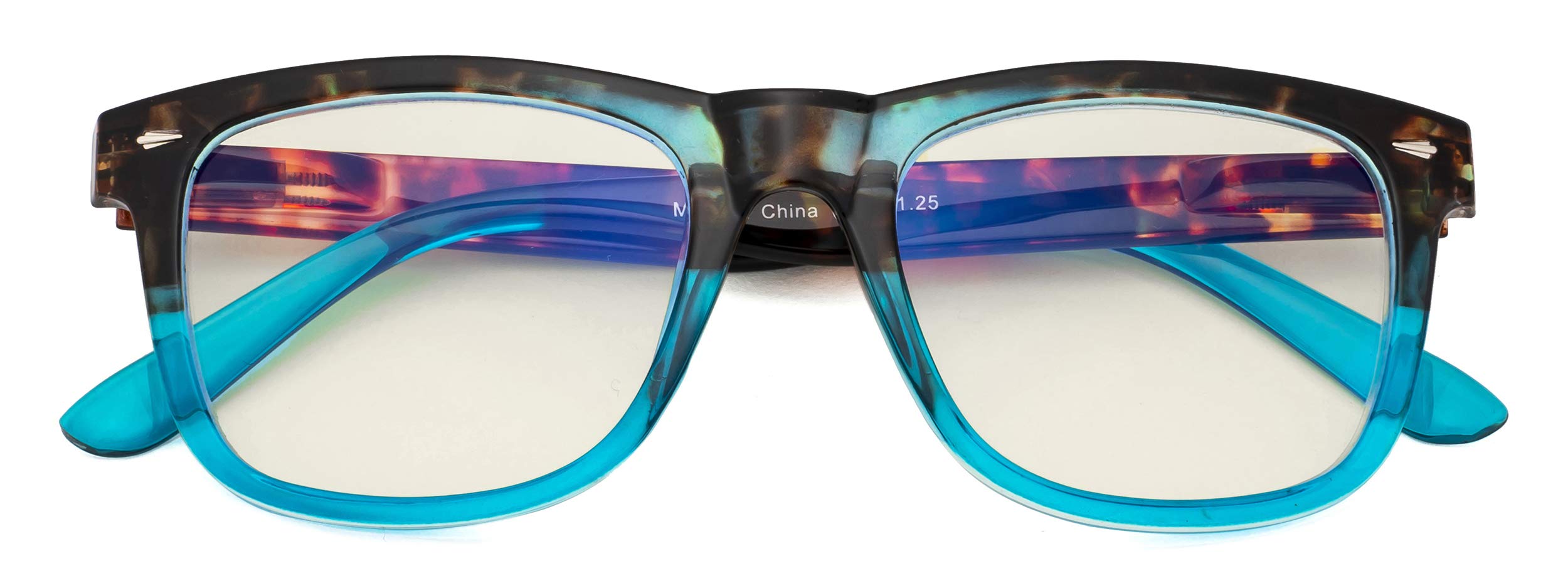 CessBlu Large Frame Blue Light Filter Glasses for Women Reading Computer Screen Anti Blue Rays UV Glare Protection (Blue)+2.5